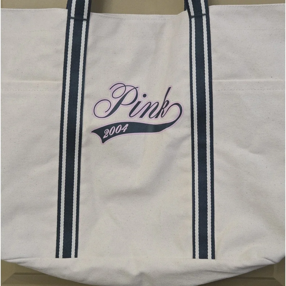 Victorias Secret PINK Logo Canvas Travel Beach Gym Tote Bag Limited Edition NWOT